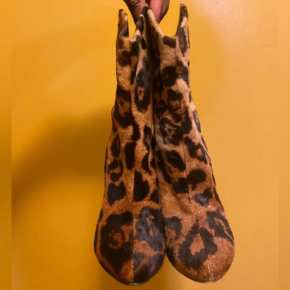 Giuseppe Zanotti Women Brown Ankle Boots Fur Leopard Print Heels Booties - Picture 6 of 13